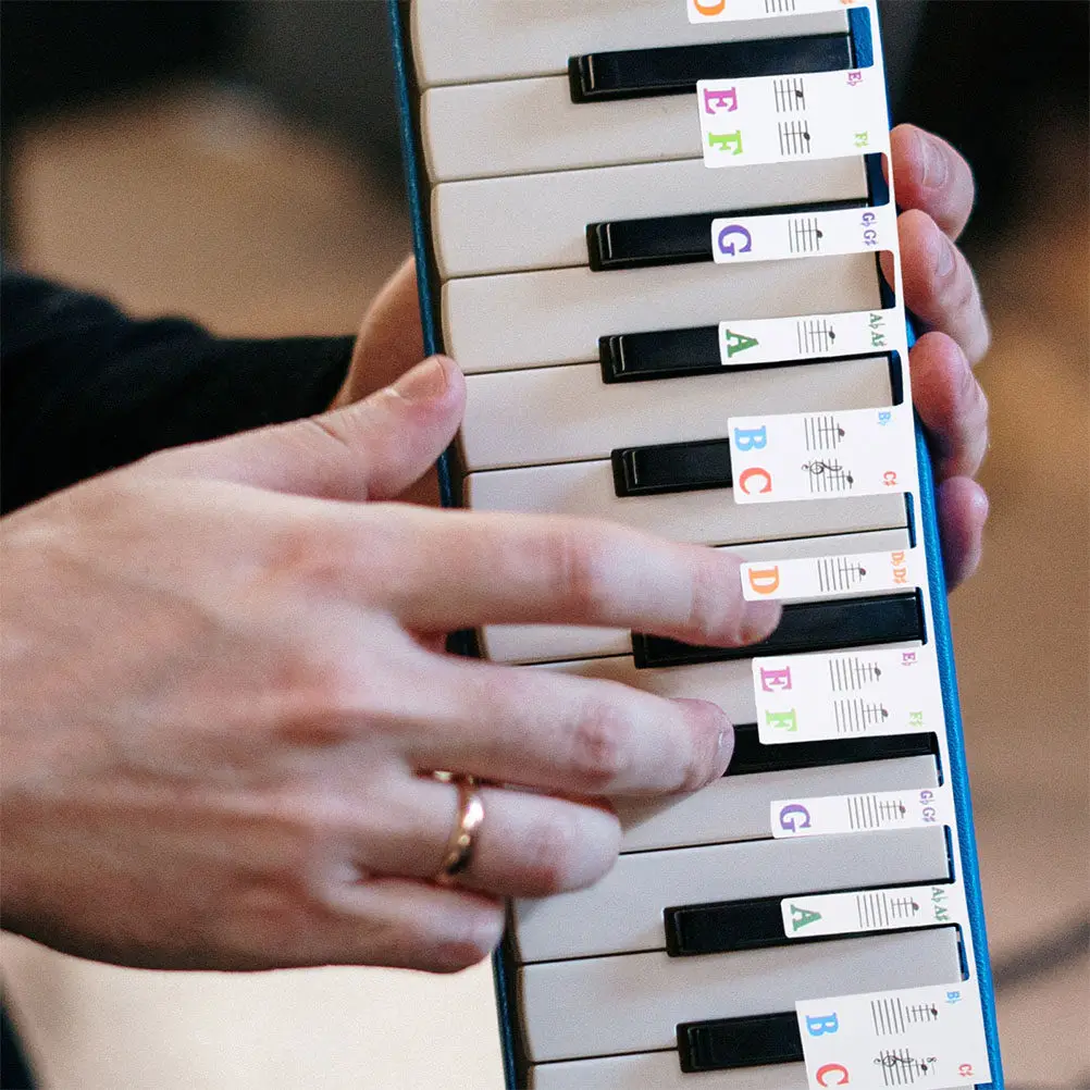 2Sets Piano Keyboard Note Guide Removable Non Stick Durable Introductory Label Numbered Musical Notation 61 Keys