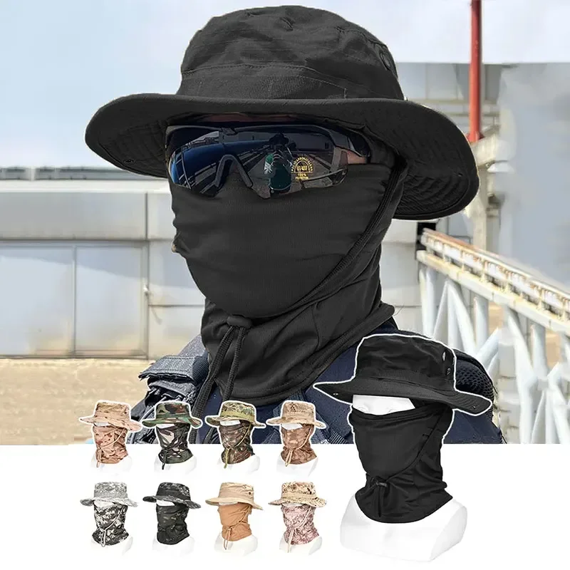 

Tactical Camouflage Hat Sun Protection Set Outdoor Sport Hiking Fishing UV Protection Neck Face Boonie Hat Adjustable Bucket Cap