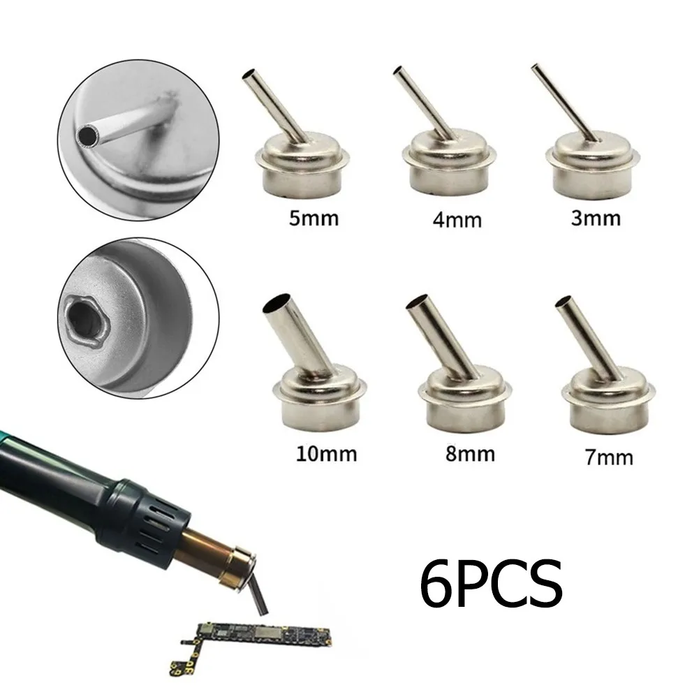 6 Stainless Steel 45 Degree Bent Curved Nozzles for QUICK 861DW Hot Air Rework Station Multi Size Tips for Accurate Thermal Work