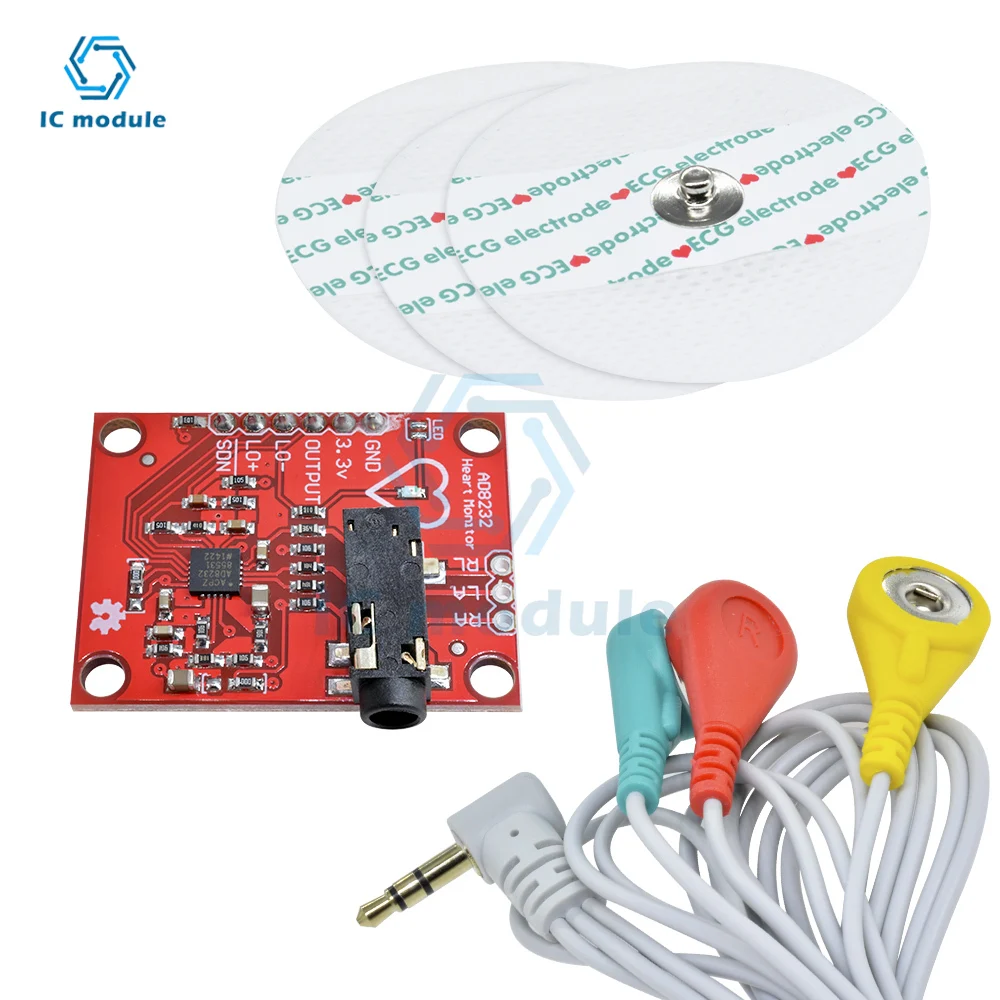 AD8232 Heart Rate ECG Monitoring Sensor Module with cables DIY kit for Arduino