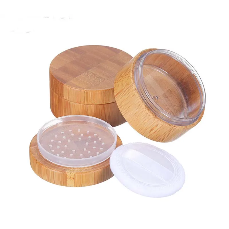 30 ml Empty Loose Powder Container Bamboo Bottle Refillable Makeup Loose Powder Box Case Holder with Sifter Lids and Powder Puff