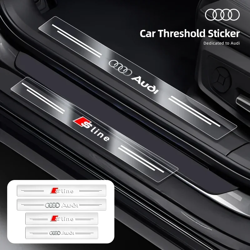 4pcs Car Threshold Sticker Scratch Resistant Transparent Film Protector For Audi S Q5 A4 B9 B7 A1 A5 Q3 Q7 A6 C6 C7 A4L A3 Sline