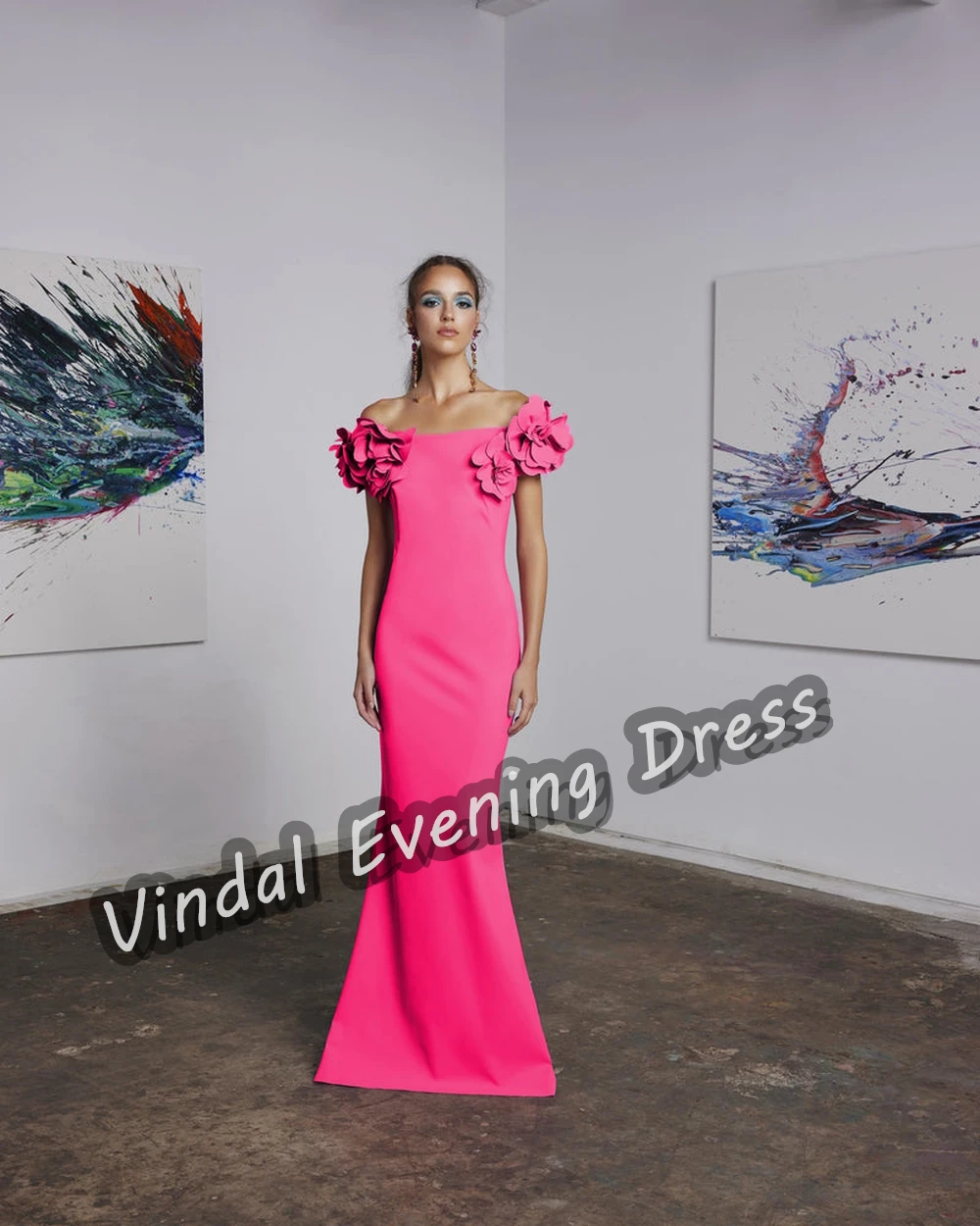 Vindal Evening Dress Off-the-shoulder Floor Length Mermaid Built-in Bra Elegant Crepe Short Sleeves Saudi Arabia For Woman 2024