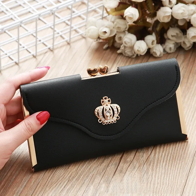 Women's Crown Style Long Wallet Hasp Zipper Money Pouch Female Envelope Coin Purse Cards ID Holder for Girls Portable Clutch Bag