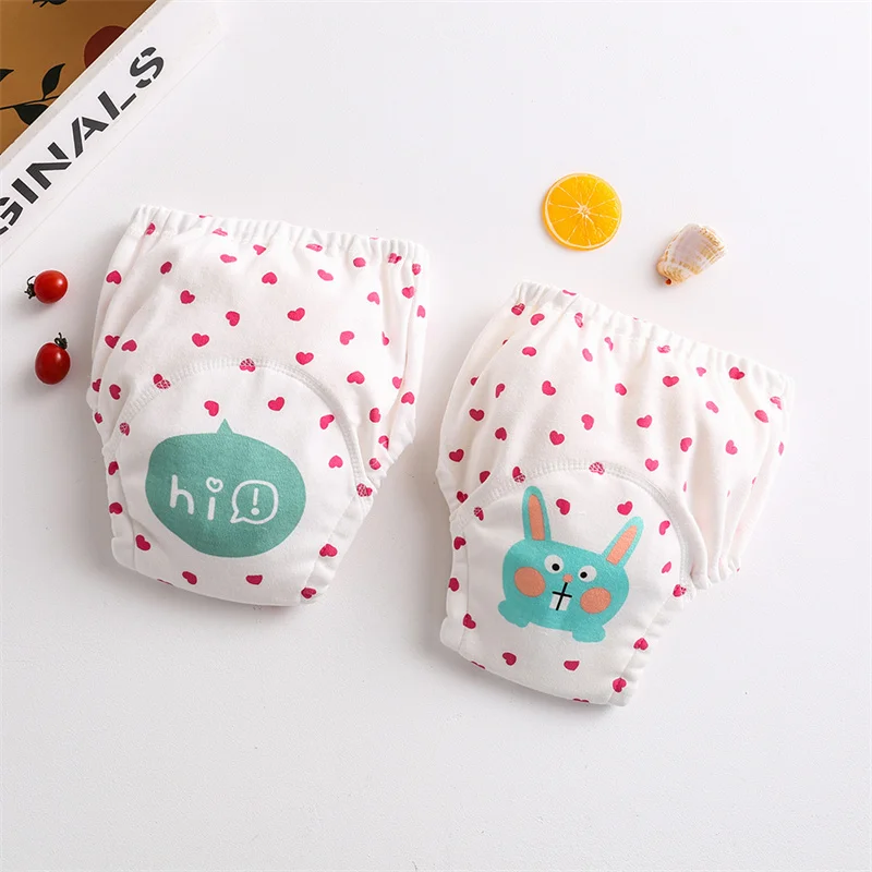 2Pcs New Korean Cartoon Print Reusable Baby Gauze Diapers Waterproof Washable Diapers Pants Cotton Diaper Pockets Learning Pants