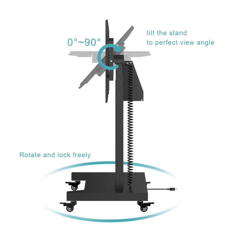 Mecanismo de elevação de TV com tela de 52-84 polegadas Tela motorizada Ângulo móvel universal Inclinação 90 °   Carrinho de TV com altura ajustável