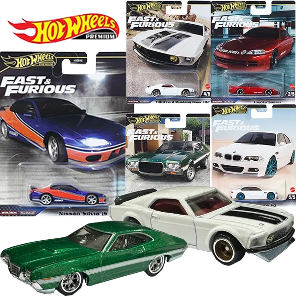 Mattel Hot Wheels Fast & Furious Series Nissan S15 Toyota Soarer 1972 Ford Gran Torino Sport 1969 Ford Mustang Boss 302 Bmw M3