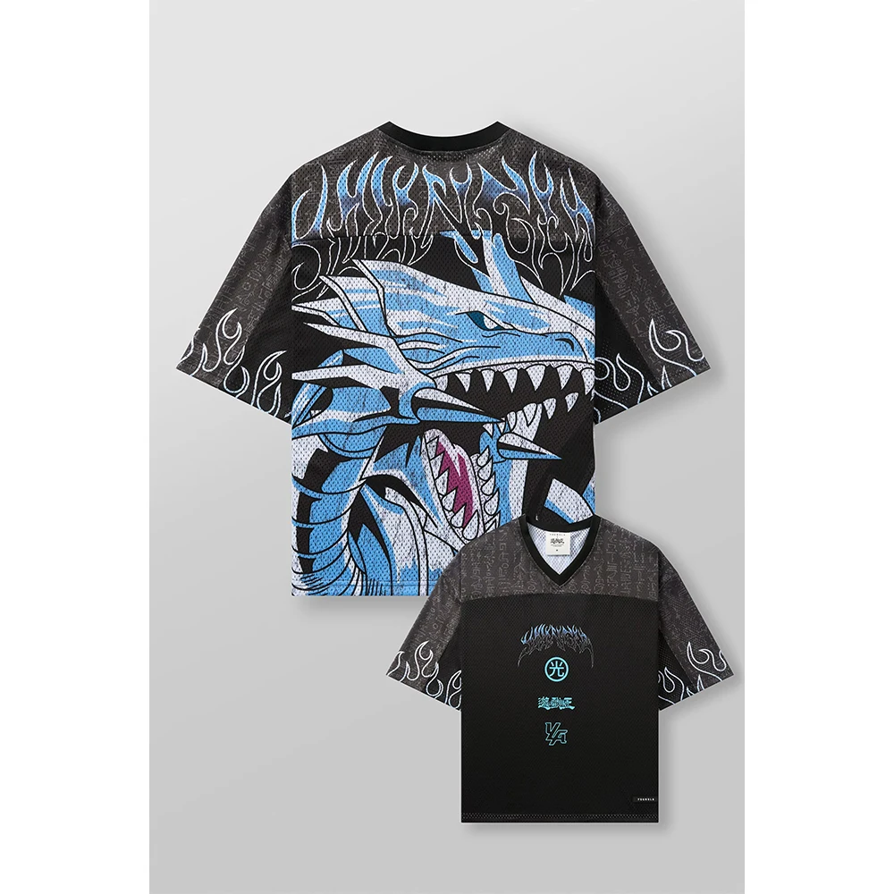 Ya العلامة التجارية العصرية المتضخم تي شيرت الشارع الترفيه التجفيف السريع تنفس شبكة كبيرة قميص الرسوم المتحركة الجرافيك المحملة قصيرة الأكمام