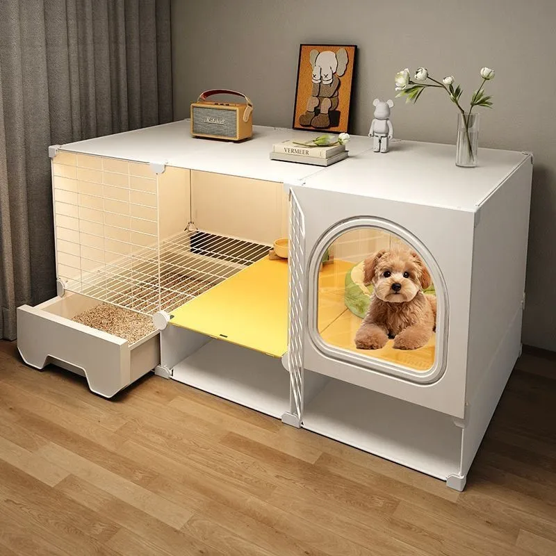 

Dog cage small dog belt fecal tray toilet separation indoor luxury villa one bedroom living room, bathroom