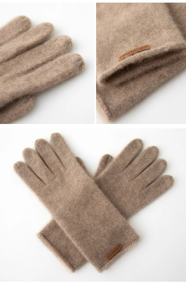 High-Quality Pure Cashmere Five-Finger Gloves Solid Color Long Warm Gloves For Men/Women Winter Outdoor Knitted Mittens Unisex