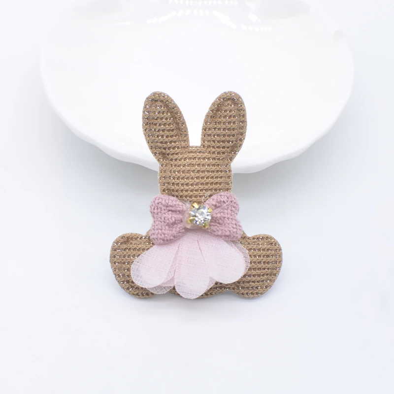 10Pcs 38*45mm Rabbit Mesh Rhinestone Applique for DIY Clothes Hat Headwear Crafts Gloves Leggings Socks Sewing Decor Patches