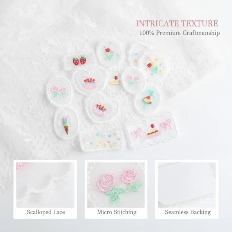 Flower Lace Embroidery Patches 10Pcs Cute Mini Floral 13-50mm for DIY Phone Case Bag Clothes Decor Small Craft Projects