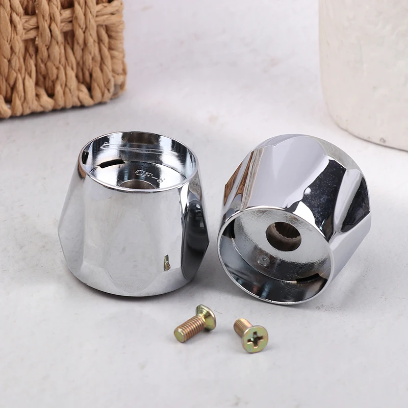 New 2Pcs Hot Cold Tap Top Head Faucet Cover Chrome Plated Replacement Set Kitchen Bathroom Faucet Handle Fixture Accessories