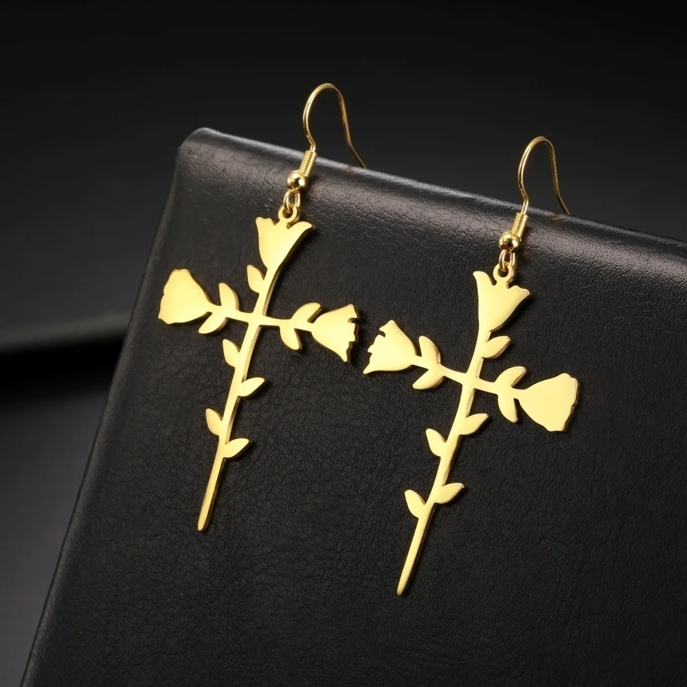 Eueavan Sweet Roses Dangle Earrings for Women Girls Stainless Steel Flowers RomanticJewelry 2024 Trend Valentine's Day Gifts image 3