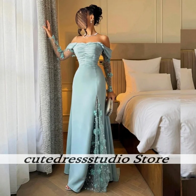 

Graceful Off The Shoulder A-Line Evening Dresses Delicate Flowers Beaded Long Prom Dress Wedding Party Gowns Females Customized