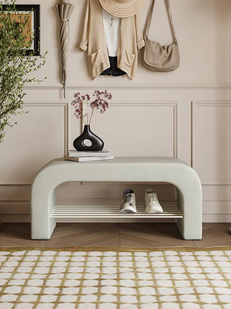 Home shoe change stool bedroom bedside stool bench living room nappa leather sofa stool cream wind can sit shoe rack