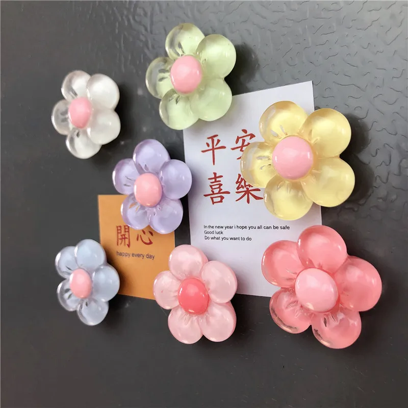 Fat transparent crystal colored five petal flower refrigerator sticker