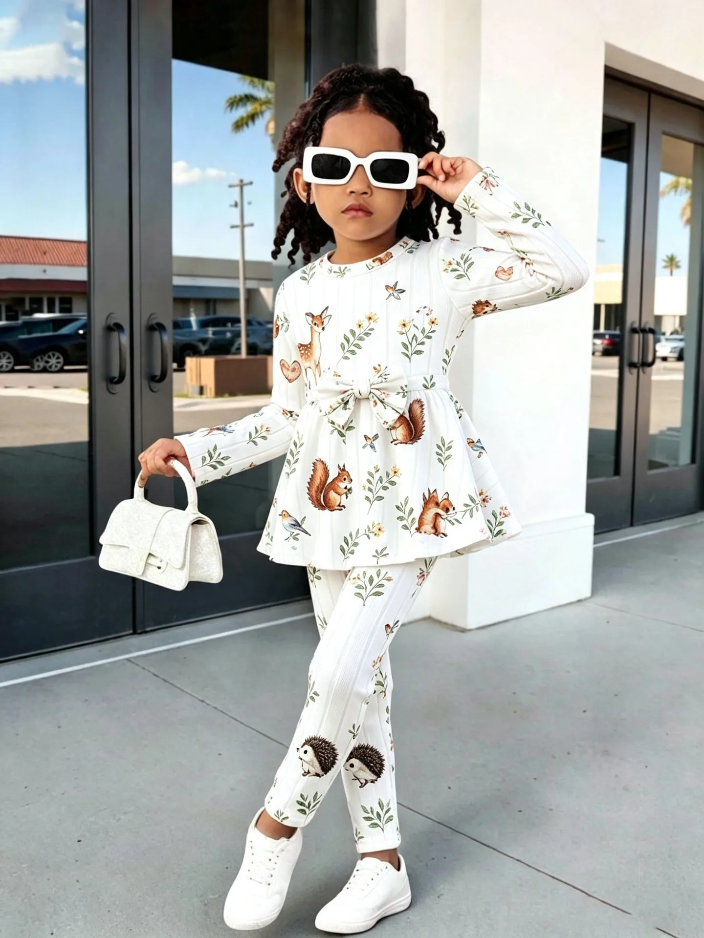 Girls' Spring Autumn Set Cartoon Long Sleeved Long Pants Two-piece Set for Children's Clothing