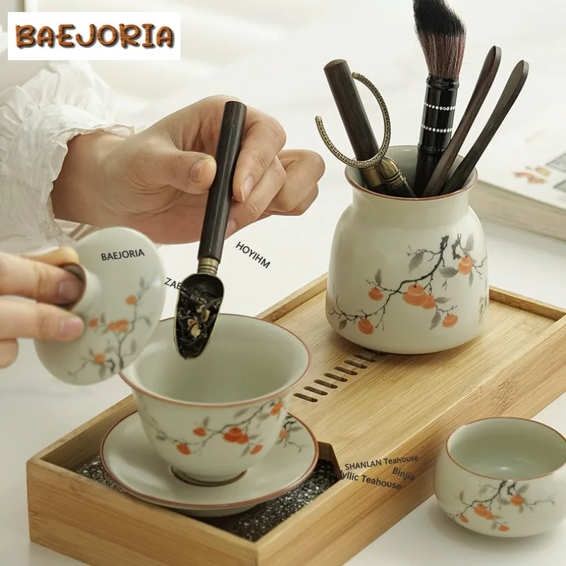 BAEJORIA Persimmon Tea Six Gentlemen Creative Bamboo Tea Leaf Sticks Spoon Tea Tool Set Household Teaware Utensils Teaware Craft