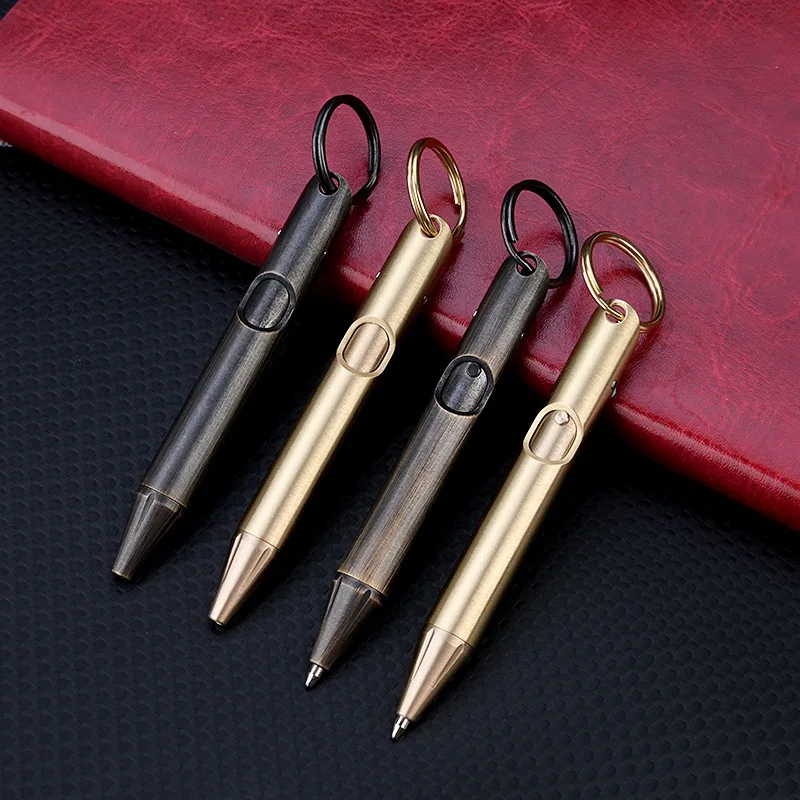 Brass Quick Release Writing Pen Cylindrical Bolt Ballpoint Pen Mini Keychain Business Signature Stationery Gift Pen EDC Tool
