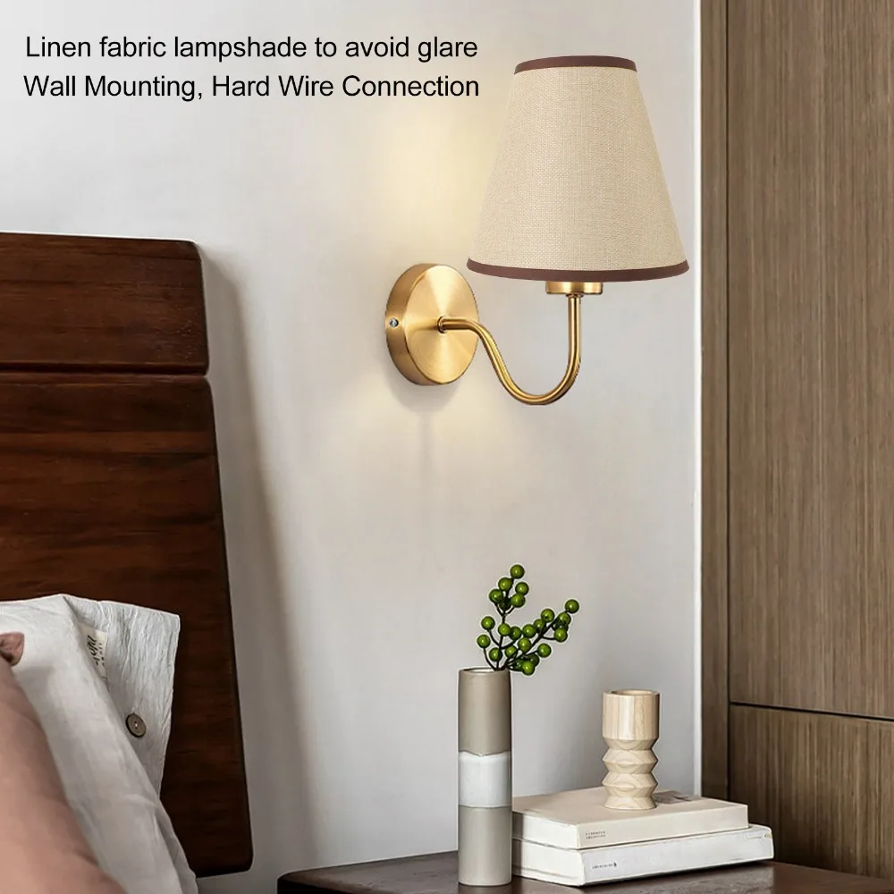Decorative Linen Wall Lamp Iron Base Soft Fabric Shade Wall Sconce Lamp Hardwired E26 E27 Bulb Compatible Wall Light Bedside