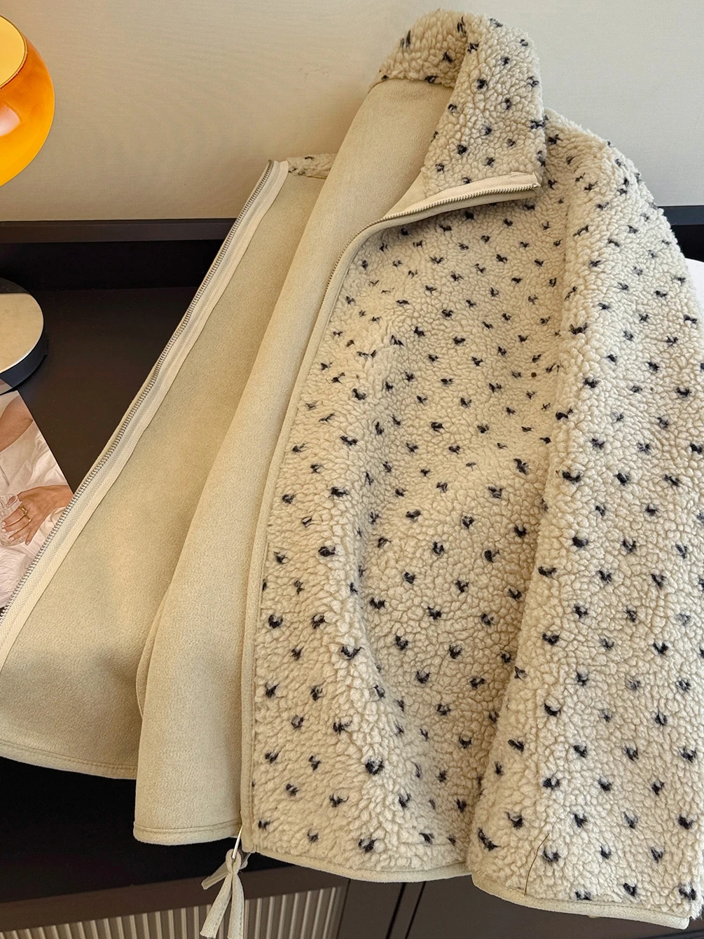 Thiened Polka Dot Rits Stand Kraag Dames Jaet Faionable Warme Katoenen Jas Grote Maat Retro Sle Lange Sve Vest