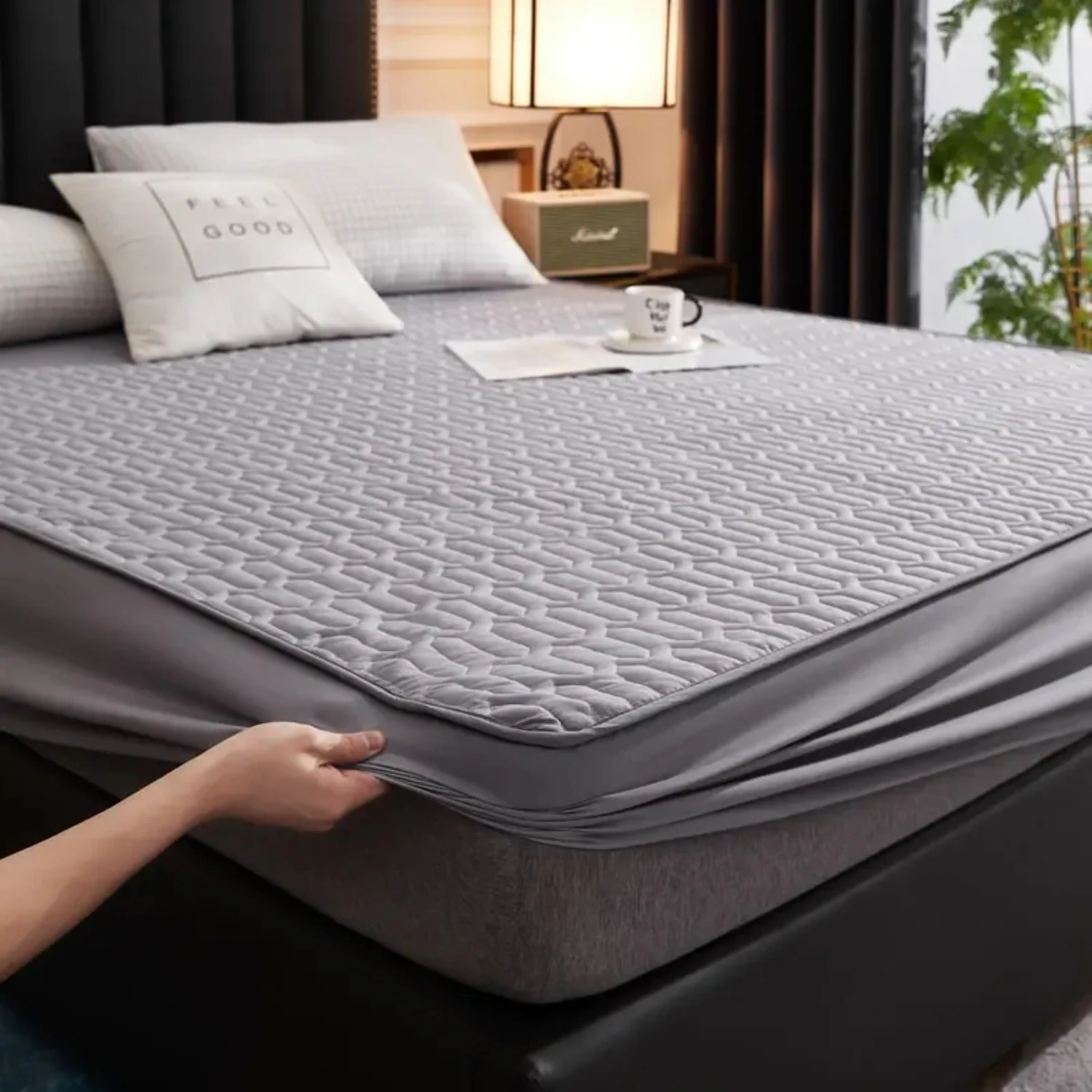 Quilted Soft Skin-friendly Waterproof Washed Cotton Fitted Sheet Mattress Protective Cover Waterproof pad Bed cover full set