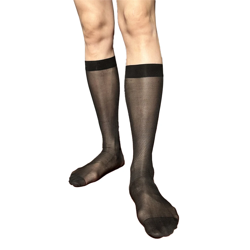 Chaussettes habillées d'affaires chaussettes Tube transparent événements de soirée US 4.5-12 noir respirant bleu foncé tissu en Nylon Transparent