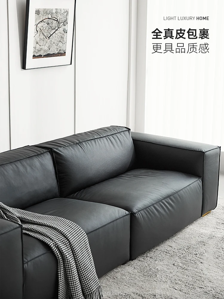 Light luxury urban leather sofa, small living room furniture, modern and minimalist Italian style cowhide retro leather sofa