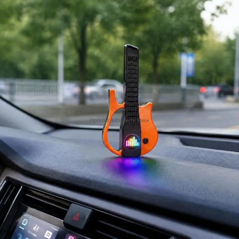  Music Responsive Multicolor Guitar Lamp with Air Outlet Clip and Dashboard Base, Rechargeable Display for Flexible Placement