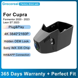 Grecoreal 4K Wifi Front Dash Camera Car Dash Cam for Cupra Formentor Seat Leon Ateca FR 2023 2022 2021Dual Dashcam Accessories