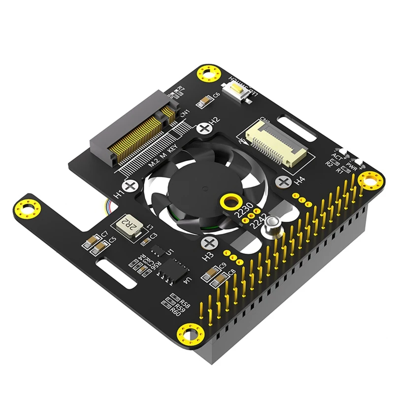 

3 In 1 Combo M.2 Nvme To Pcie Adapter With Cooler Fan And Automatic Discoloration LED For Raspberry Pi 5 Easy To Use Black