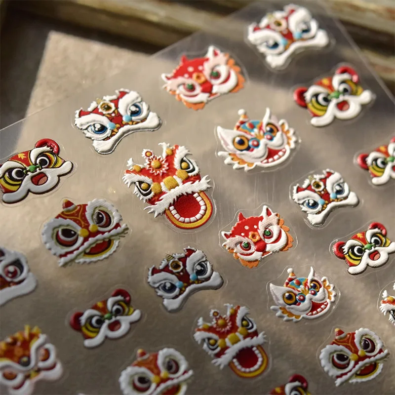 5D Relief Stickers Dragon Head Chinese Festival Lion Dance Adhesive Nail Art Stickers New Year DIY Decals Manicure Decorations