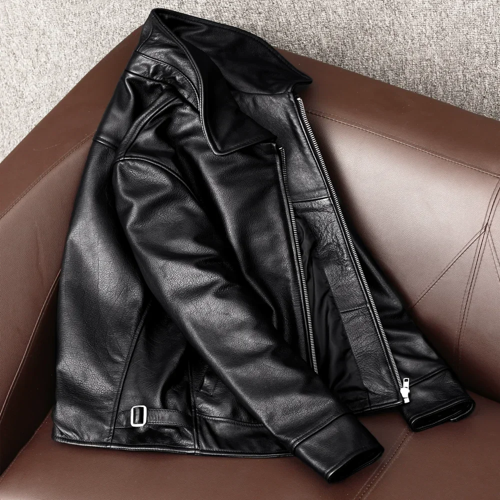 New Black Cowhide Jacket Men Genuine Leather Coat Dad's Leather Jacket Spring and Autumn Clothes Size S-5XL