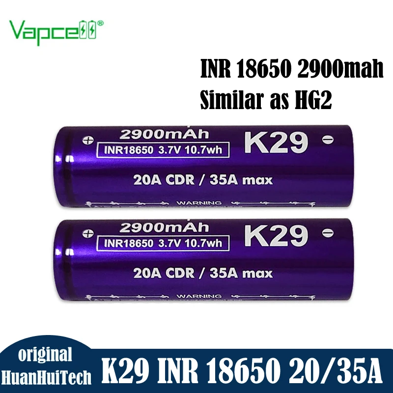 Original Vapcell K29 INR 18650 2900mah 20A/35A 3.7V Battery Rechargeable Lithium Battery For BoxMod Flashlight Similar As HG2