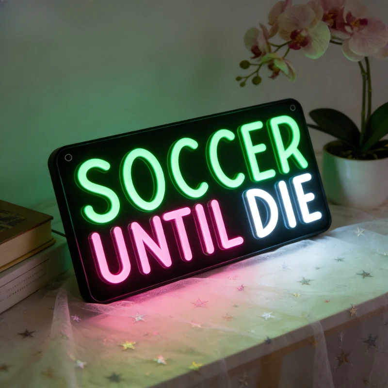 

Неоновая вывеска SOCCER UNTIL DIE LED для декора спальни и игровой комнаты, подарок для футбольного фаната, яркое освещение в духе команды, питание от USB