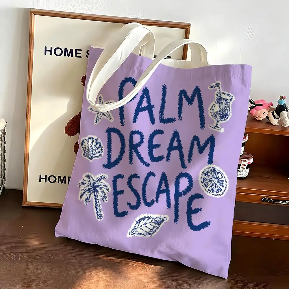 Crayon Tropical Beach Slogan Storage Bags Canvas bags are suitable for going to class, shopping, gifts, and commuting