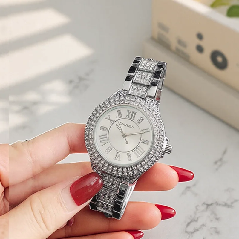 Luksusowy Elegancki Damski Zegarek Cała Tarcza Diamentowa Zegarek Kwarcowy dla Kobiet Modny Sukienka Damskie Zegarki na Rękę Zegar Prezent Montre Femme