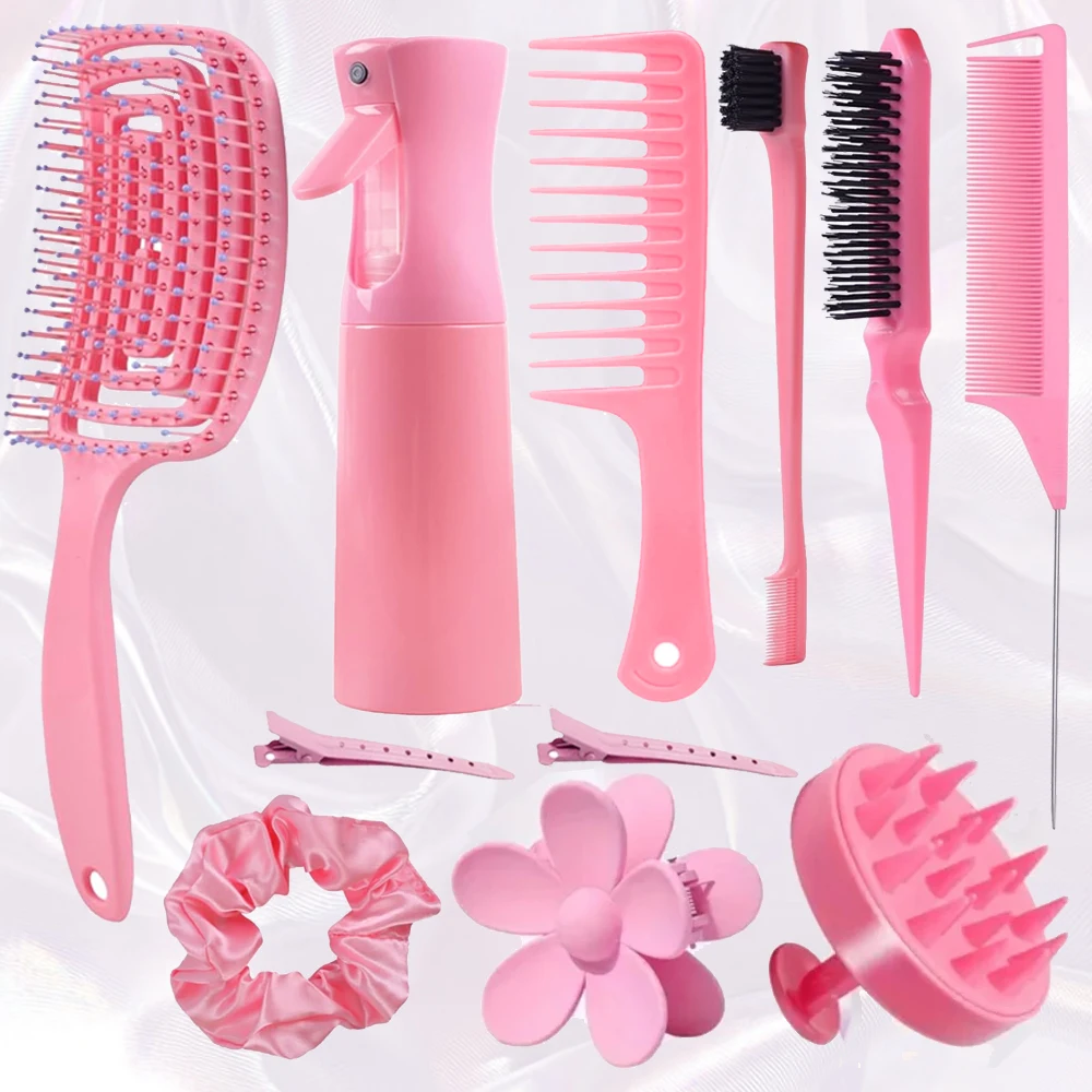 

11 pcs Hair Brush Set, Detangler Brush with Hair Spray Bottle, Scalp Massager for Wet Dry Curly Hair, Bristle Hair Brush Hair