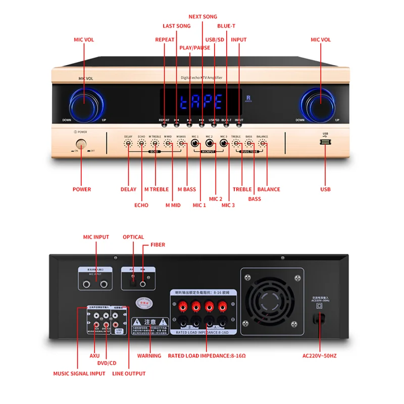 Populer kustom InAndOn rumah KTV Cina grosir Premium daya tinggi rumah Amplifier 400W-2000W Profesional Mixer Amplifier