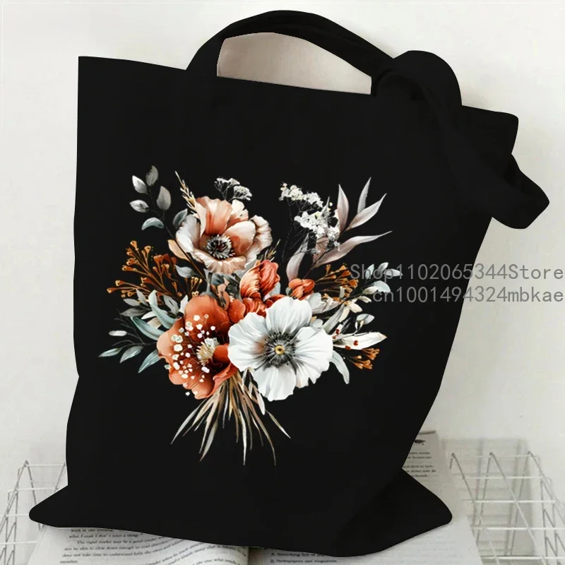 Boho Lavender Print Canvas Tote Bag Women\'s Aesthetics Wildflowers Beach Shoulder Bag Student Casual Travel Floral Trend Handbag