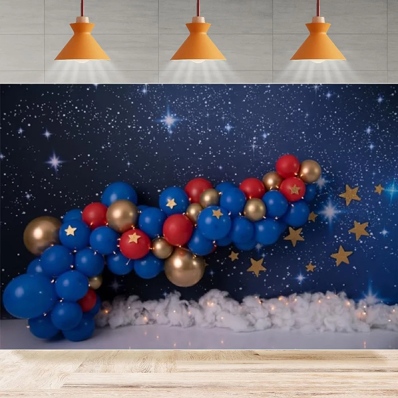 Night Sky Photography Backdrop Universe Space Theme Birthday Party Decoration Starry Galaxy Poster Baby Shower Background Banner