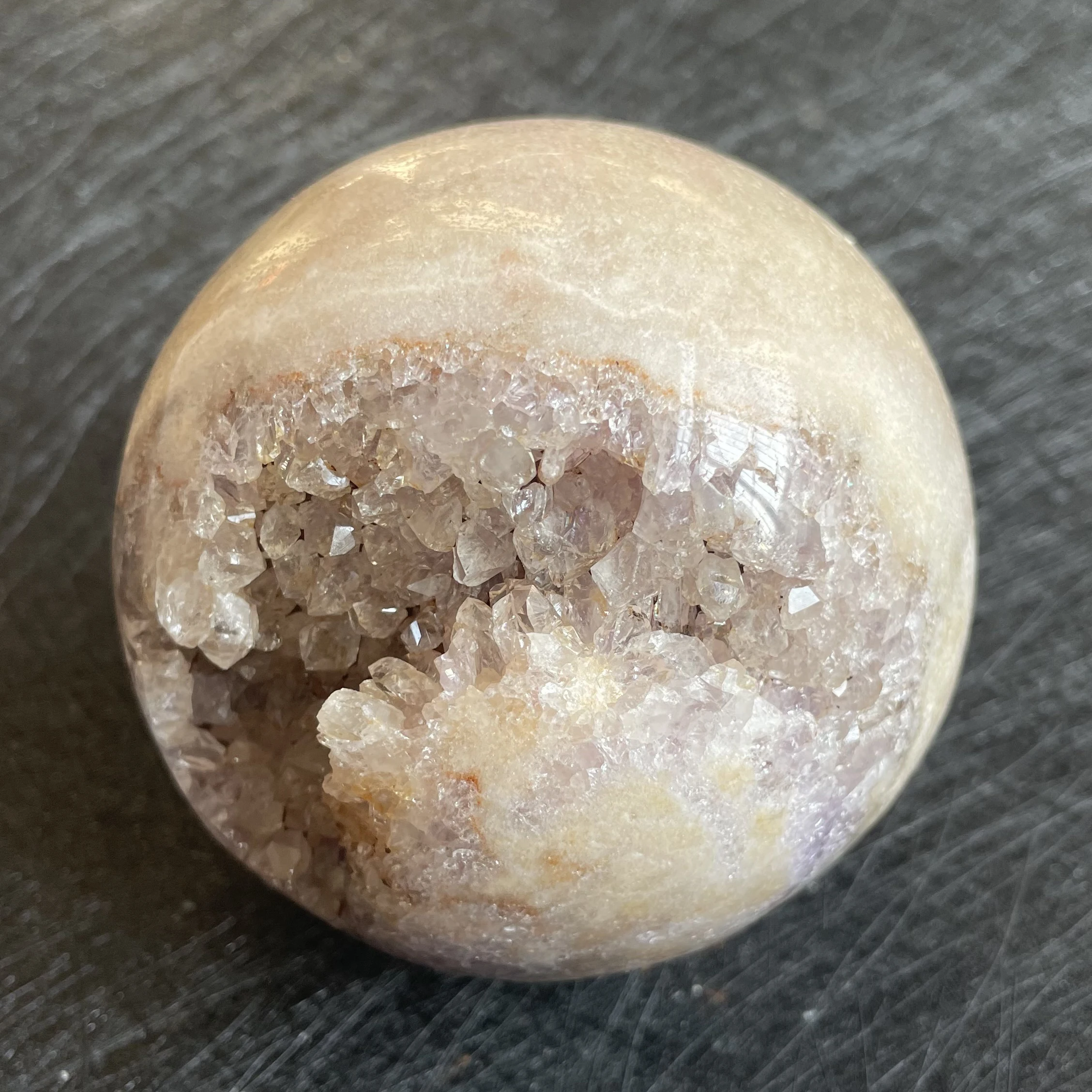 738g Natural Amethyst Cluster Pink Sakura Agate Sphere Open Tooth Ball Decoration Polished Quartz Sphere Reiki Healing