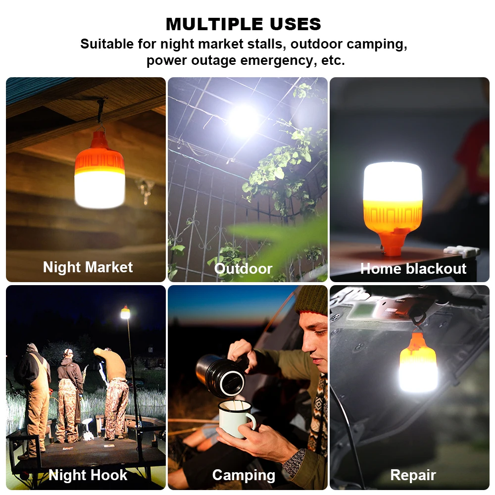 Portable Lantern Bulb Camping Light Outdoor LED Bulb USB Rechargeable 150/200/300W High Power Emergency Light Bulb Night Light