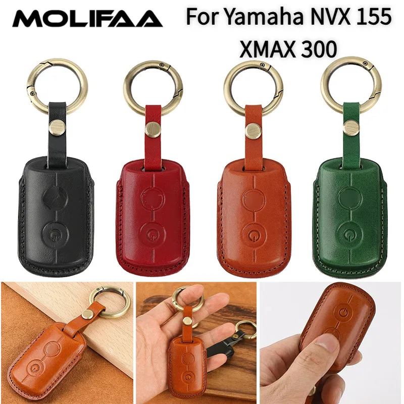 

Кожаный чехол для ключей ручной работы для мотоцикла Yamaha NVX 155 XMAX 300, чехол для ключей с пряжкой, цепочка, брелки, аксессуары