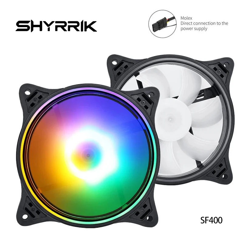Shyrrik 28.76CFM 12cm Fan Cooler RGB Colour Computer Case Molex Port 1200RPM Quiet Gamer Cabinet Radiator CPU Cooler / SF400