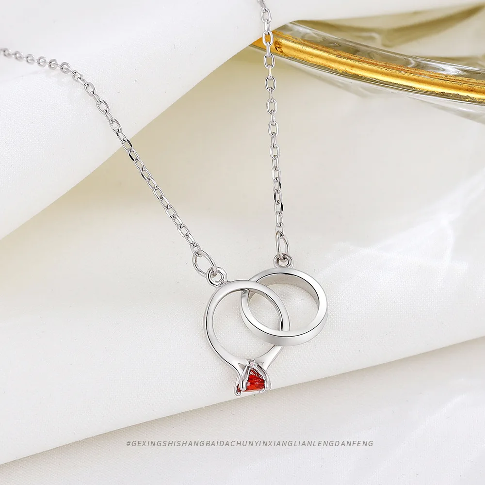 Chic and Fashionable Lock Chain Necklace with Ins Style S925 Silver Double Rings for Women