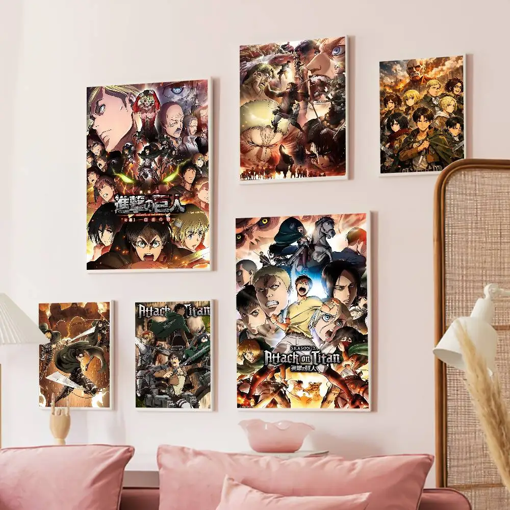 A-Attack On T-Titan Gaming Movie Sticky Posters Retro Kraft Paper Sticker DIY Room Bar Cafe Aesthetic Art Wall Painting