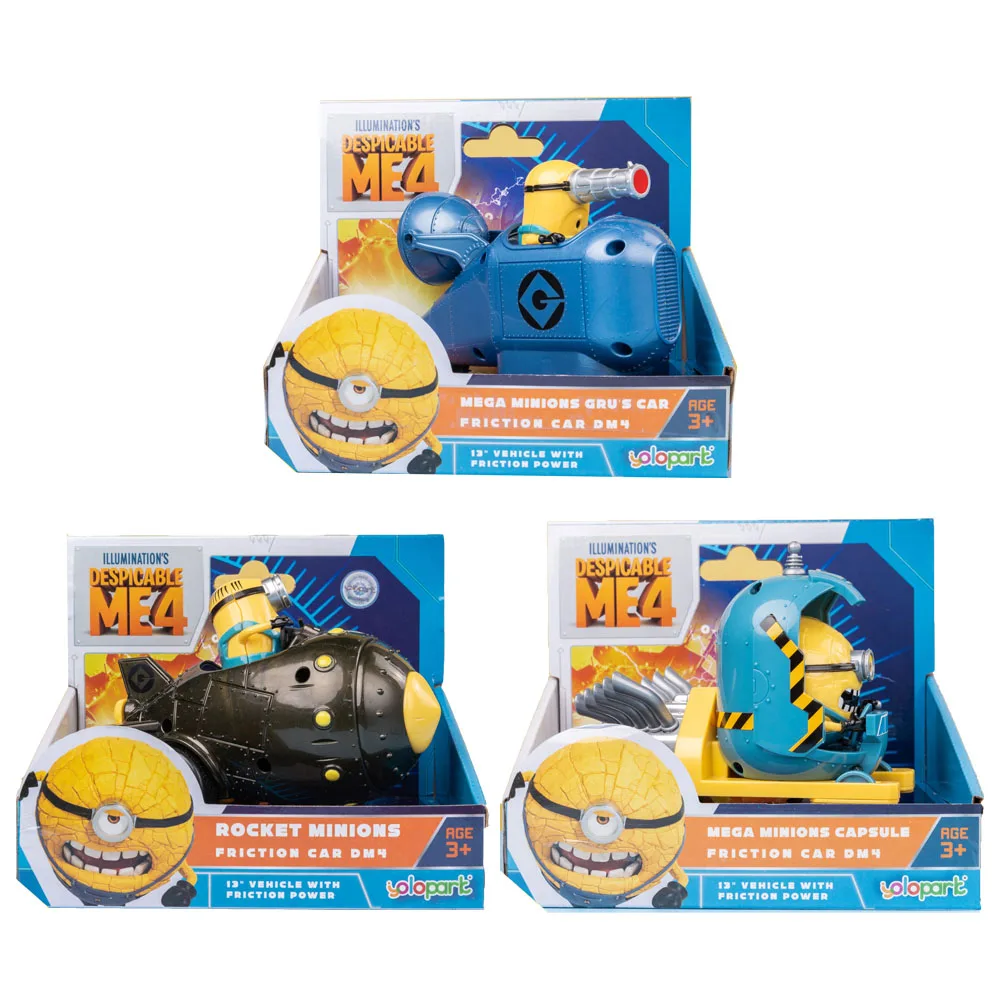 Despicable Me 4 Mega Minions Capsule Friction Car DM4 Agent Racer Gru Rocket Animated Movie Collection Model Toy Figure Boy Gift