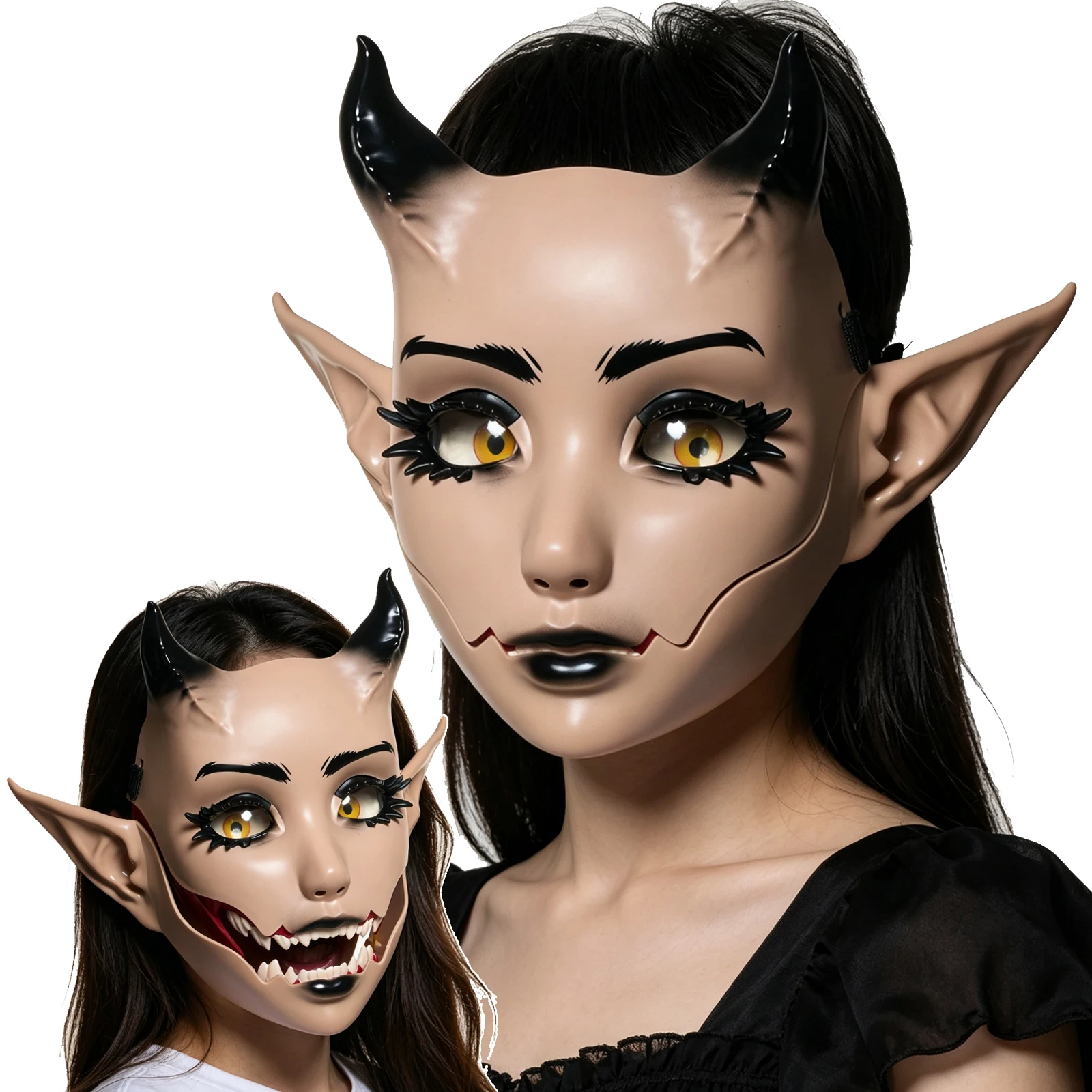 JAUPTO 7-Farbige Hornige Maske mit Beweglichem Kiefer und Offenem Mund, Fantasy-Kreatur-Maske für Halloween-Kostüme, Partys und Festivals, Gesichtsbedeckung für Erwachsene – Detail 18